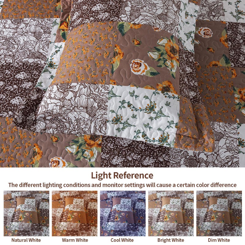 VAPUTAR King Size Quilt Set  Farmhouse King Quilt Bedding Set with Floral Plaid Pattern  Soft and Breathable Coverlet Set  Lightweight Reversible Bedspread Coverlet Suitable for All Season. - Image 5